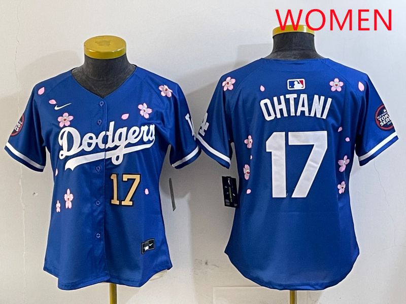 Women Los Angeles Dodgers #17 Ohtani Blue Sakura Edition 2025 Nike MLB Jersey style 7->women mlb jersey->Women Jersey